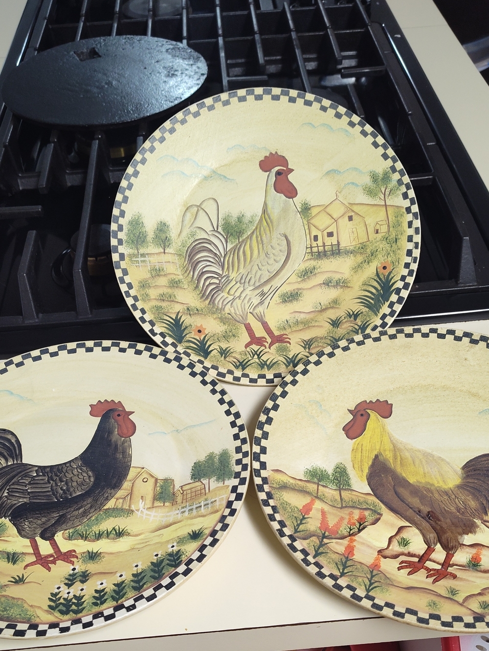 Set of 3 Farmhouse Rooster Decorative Dinner Plates - Cream & Tan